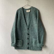 スコットランド製 Harris Tweed ニット カーディガン / ウール ローゲージ ミントグリーン ビンテージ ユーロ K3-10032-9186_画像1