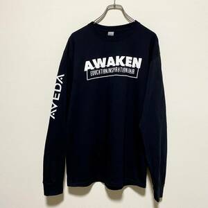 アメリカ古着　AWAKEN　長袖　Tシャツ　ロンT　文字プリント　Mサイズ　コットン　ブラック　【P499】