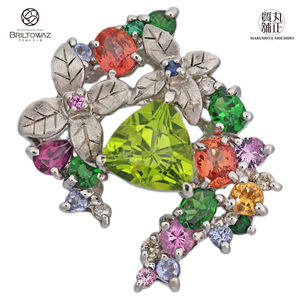 K18WG Pelidot Sapphire Garnet Tanza Night Emerald Diamond 6.1G Top Top Ladies (M211854S)