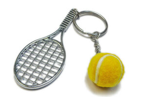 * new goods, tennis racket & ball key holder or pendant, silver / yellow, feeling is Naomi!, free shipping!*