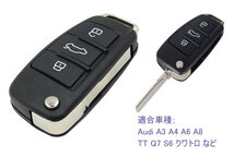 ☆新品、交換キーシェル（ブランクキー）-３ボタン、内溝タイプブレード付き、おまけ付き、Audi-アウディ、送料無料！☆_画像2