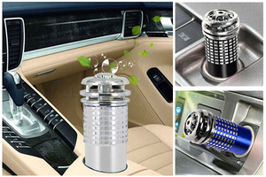 * new goods, in-vehicle negative ion air purifier,12V chigar lighter socket for, aluminium alloy + plastic, silver, free shipping!*