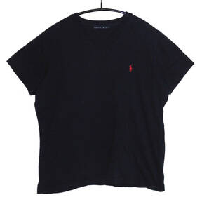 ☆90’S RALPH LAUREN オールド ラルフローレン 胸ロゴ刺繍 Vネック Tシャツ Lサイズ ネイビー