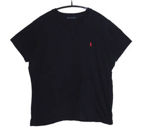 *90*S RALPH LAUREN Old Ralph Lauren . Logo вышивка V шея футболка L размер темно-синий 