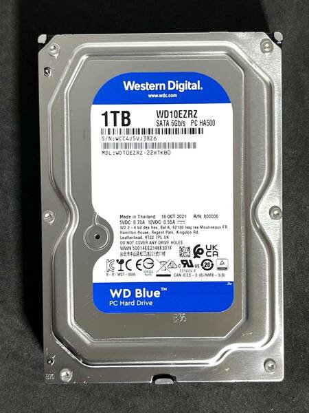 【送料無料】　★ 1TB ★　WD Blue　/　WD10EZRZ　【使用時間： 5661 ｈ】　2021年製　Western Digital Blue　良品　3.5インチ 内蔵HDD　