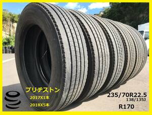 【M】 ブリヂストン 中古夏 235/70R22.5 138/135J R170 2017/2018 6本セット (法人様向)