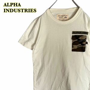 ALPHA INDUSTRIES アルファインダストリーズ　半袖Tシャツ　胸ポケット　迷彩　白　レディース　Mサイズ　【AY1439】