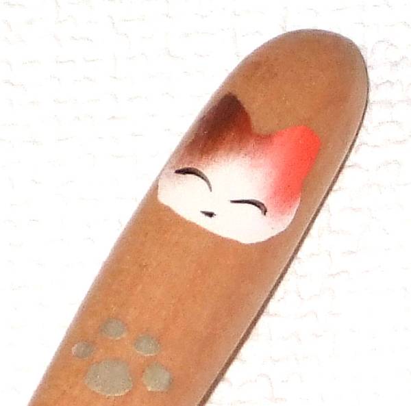 ★Cute hand-painted lacquerware♪Wooden plain wood fork with cat design ★Free shipping, kitchen, Tableware, cutlery, fork