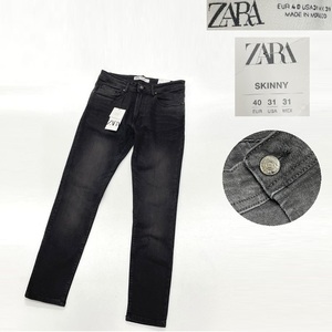 未使用品 ZARA ブラック スキニーフィット ジーンズ デニム メンズ レディース タグ カジュアル アウトドア 黒 ボトム 通勤 デイリー ザラ