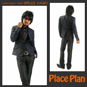 【Place plan】1Bセットアップ☆シャンブレースーツ☆新品ブラックM