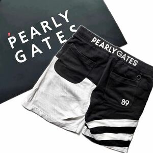 【送料無料】PearlyGates パーリーゲイツ　ハーフパンツ　モノクロ　白黒　メンズ　6 ゴルフパンツ　ズボン　XL LL golf ロゴ