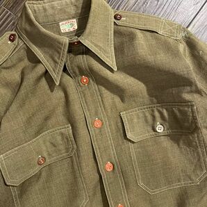 【大幅値下げ中】40s USA vintage【GOLDEN-ERA】ウールワークシャツ/オリーブグリーン