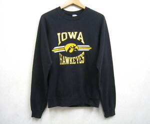 詳細不明◆USA製 80's ヴィンテージ IOWA HAWKEYES カレッジ カレッジ スウェット トレーナー メンズ サイズL ブラック