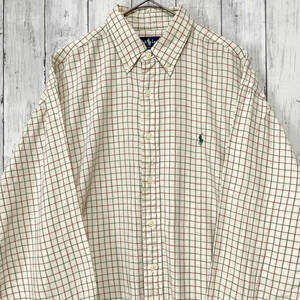 ラルフローレン Ralph Lauren チェックシャツ 長袖シャツ メンズ ワンポイント コットン100% Lサイズ 3‐918