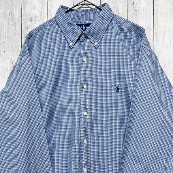 ラルフローレン Ralph Lauren CLASSIC FIT チェックシャツ 長袖シャツ メンズ ワンポイント コットン100% サイズ17 1/2 XLサイズ 3‐932