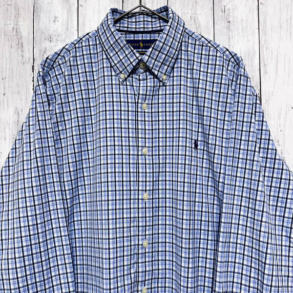 ラルフローレン Ralph Lauren PERFORMANCE チェックシャツ 長袖シャツ メンズ ワンポイント Lサイズ 3‐956