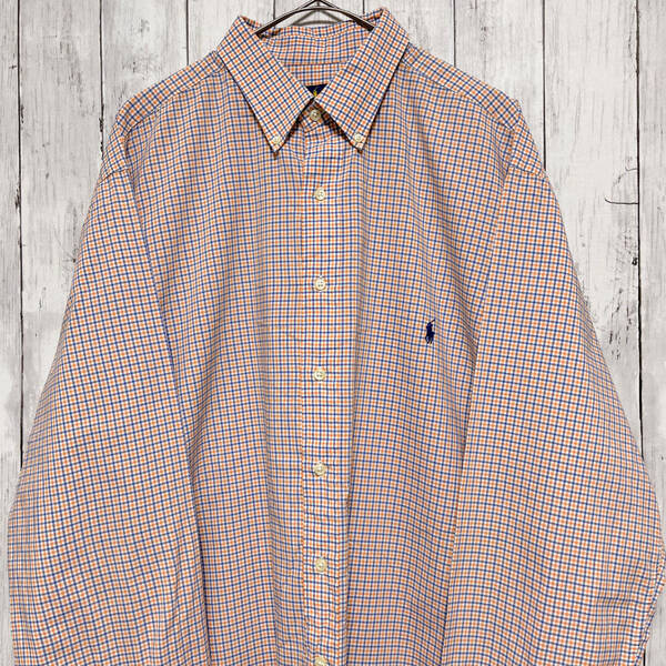 ラルフローレン Ralph Lauren チェックシャツ 長袖シャツ メンズ ワンポイント コットン100% XLTサイズ 3‐970