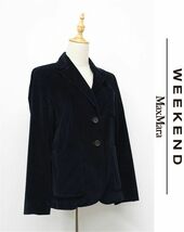 HGB-K305/イタリア製 MaxMara WEEKEND コーデュロイ テーラードジャケット ブレザー 2つボタン 総裏 センターベント 42 M~L 濃紺_画像1