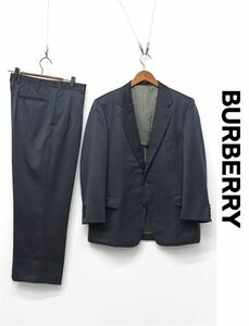 M298/美品 BURBERRY セットアップ スーツ ジャケット パンツ スラックス ストライプ 2つボタン 背抜き 2タック 裾シングル 170AB5 M 青