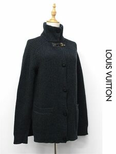 HGS-H300/ beautiful goods Louis Vuitton cardigan rib knitted jacket cashmere . high‐necked belt design la gran XS green navy blue 