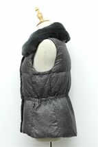 HGB-O252/美品 2WAY THEORY ダウンベスト 総柄 レッキスラビットファー 毛皮 ナイロン S グレー系/KANES/TWEED PUFFER_画像3