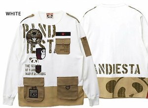 ミリタリー切替ロングTシャツ◆PANDIESTA JAPAN ホワイトXLサイズ 533204 パンディエスタジャパン パンダ 刺繍