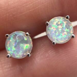  round type white fire - opal. simple earrings * lady's silver 925 stamp color stone accessory new goods gem Y-RSHOP wholesale 