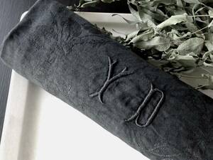 20世紀初期 フランス テーブルナプキン 立体 ダマスクローズ 刺繍 ナプキン モノグラム イニシャル カットワーク アンティーク