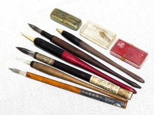  retro stationery various together glass pen ga Raspe n. writing brush copying pen pen . etc. various antique 