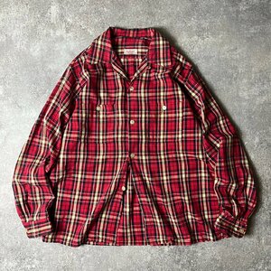 50s WRINKLE-SHED DAN RIVER コットン チェック 長袖 オープンカラー シャツ / 50年代 ビンテージ ボックス 開襟 ダンリバー