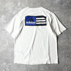 90s adidas パフォーマンス ロゴ 3ライン プリント 半袖 Tシャツ L / 90年代 アディダス ホワイト 白 刺繍