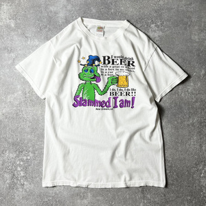 00s ビール キャラクター プリント 半袖 Tシャツ L / 00年代 オールド キャラ モンスター 白 ホワイト