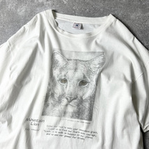 90s USA製 アニマル アート プリント 半袖 Tシャツ XL / 90年代 アメリカ製 オールド シングル ステッチ ホワイト 白 ピューマ_画像2