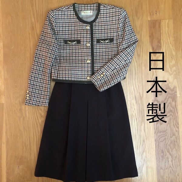 バブリースーツ 千鳥格子 ノーカラージャケット