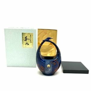 仙53　高岡銅器 花瓶 花器 水盤 鶴 青銅花瓶 台付き 箱付き 茶道具 青銅製 コレクション 青 ブルー