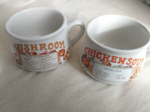 ★ スープレシピのマグ ヴィンテージ　2個セット マッシュルーム、チキン　スープカップ Vintage Soup Recipes Mug 送料無料