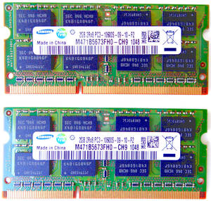 ノートパソコン用2GB PC3-10600S メモリ2枚組計4GB Samsung 