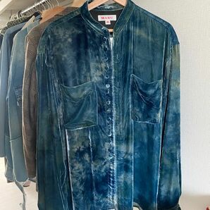 【MASU】 VELVET ZIP-UP SHIRTS　エメラルド