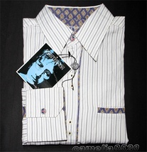 John Lennon for English Laundry ジョン レノン x イングリッシュランドリー 長袖シャツ サイズ L オフホワイト / 黒 ストライプ 未使用_画像1