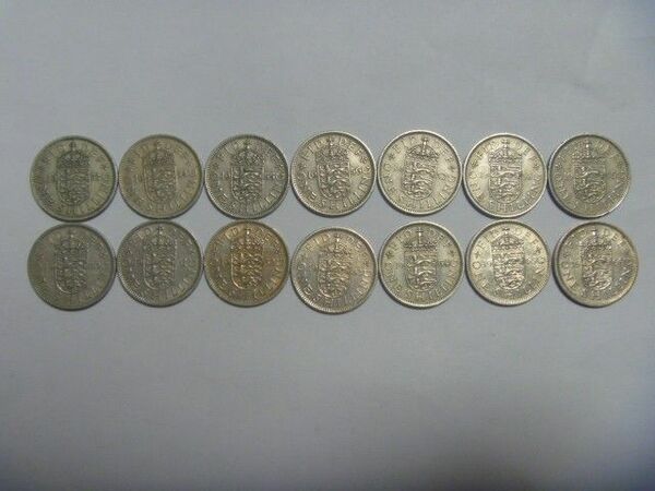 イギリス 古銭 シリング硬貨 年号揃い 1953年~1966年 イングランドの盾 コイン エリザベス女王 外国貨幣 外国銭 セット