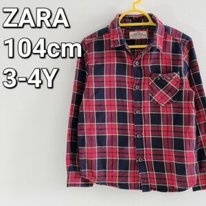 ZARA 104cm 3-4Y チェックシャツ 長袖 スタッズ