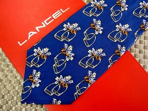 ♪32928C♪良品【鐙 馬具 花 植物 柄】ランセル【LANCEL】ネクタイ