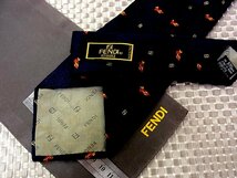 ♪33140D♪状態並品【鴨 カモ 鳥 総ロゴ 柄】フェンディ【FENDI】ネクタイ_画像2