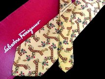 ♪今週の特売980円～♪2413♪良品【Ferragamo】フェラガモ【チーター 動物 花 植物 柄】ネクタイ♪_画像1