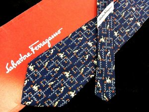 ♪今週の特売980円～♪2389♪良品【Ferragamo】フェラガモ【犬 いぬ 動物 花 葉っぱ 植物 柄】ネクタイ♪