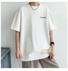 Tシャツ メンズ ゆったり 半袖Tシャツ ティーシャツ ビッグシルエット ロゴT 綿100％ 韓国 ファッション カットソー 81405/XL:白