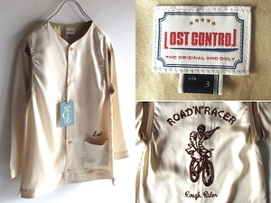 新品タグ付 LOST CONTROL ロストコントロール 2018SS 3Q Rayon Shirt Rough Rider ロゴチェーン刺繍 ノーカラー レーヨンシャツ 3 ベージュ