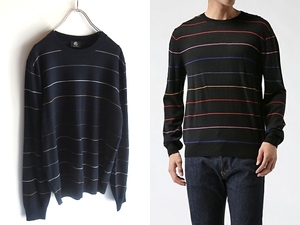 PS Paul Smith Paul Smith FINE MULTI-BORDER SWEATER fine multi border sweater wool high gauge knitted L navy navy blue 