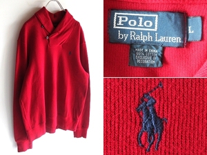 Polo by Ralph Lauren ラルフローレン ポロポニーロゴ刺繍 ヘチマ襟 ショールカラー スウェット トレーナー L 赤 レッド