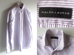 高級ライン イタリア製 RALPH LAUREN BLACK LABEL ラルフローレン ブラックレーベル コットン ストライプシャツ ドレスシャツ 14H 紫 白
